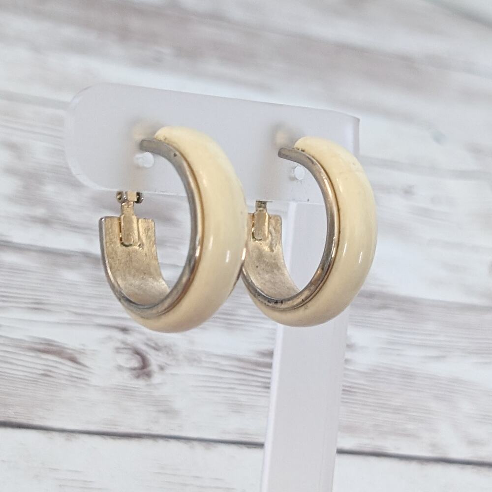 Vintage Avon Clip On Earrings Chunky Cream Hoops - Condition Issues